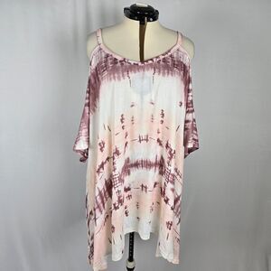 Bloomchic T-Shirt Women's 4X Tie Dye Asymmetrical Hem Cami Dusty Pink NWT